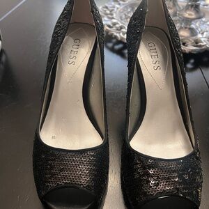 Guess Black Sequin Peep-Toe Heels